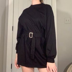 long sleeve black t-shirt dress with belt